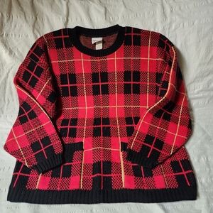Avon Red and Black Checkered Knit Sweater